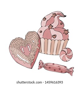 Vector colorful dessert isolated on the white. Sweet dessert for menu, sticker, card and other design.