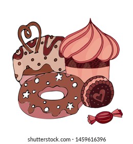 Vector colorful dessert isolated on the white. Sweet dessert for menu, sticker, card and other design.