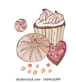 Vector colorful dessert isolated on the white. Sweet dessert for menu, sticker, card and other design.