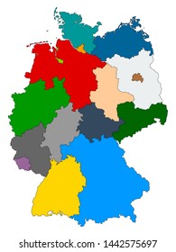 Vector colorful detailed map of Germany with individual federal states on white background