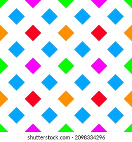 Vector of colorful diamonds on white background. Seamless pattern for wrapping paper, cloth, textile, dress, shirt, cover skin, curtains, scene.