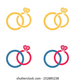 Vector colorful different wedding rings pairs joined together