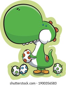 Vector con dinosaurios coloridos y huevos en forma de dibujos animados aislados de fondo blanco. Ilustración vectorial.