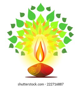 Vector colorful Diwali diya design. Stylish silhouettes. As web page design, greeting card, decoration. On white background.