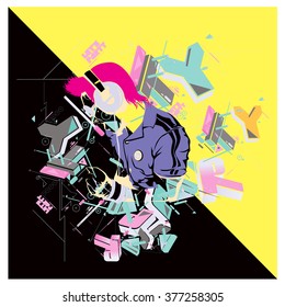 vector colorful DJ perform on party