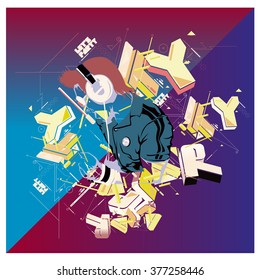 vector colorful DJ perform on party