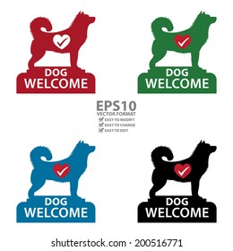Vector : Colorful Dog Welcome Icon, Sticker or Label Isolated on White Background