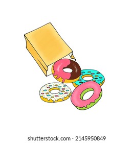 Donuts de color vectorial con fondo blanco.