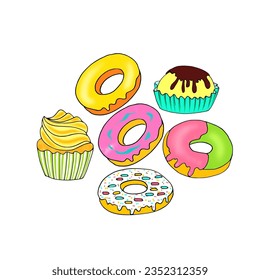 Vector colorful donuts with white background