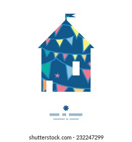Vector colorful doodle bunting flags house silhouette pattern frame