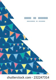 Vector colorful doodle bunting flags Christmas tree silhouette pattern frame card template