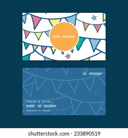 Vector colorful doodle bunting flags vertical round frame pattern business cards set