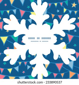 Vector colorful doodle bunting flags Christmas snowflake silhouette pattern frame card template