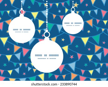Vector colorful doodle bunting flags Christmas ornaments silhouettes pattern frame card template