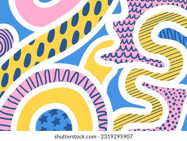 forma geométrica de doodle de color vectorial y patrones de borde blanco fondo abstracto