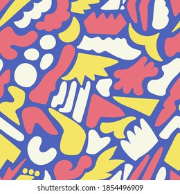 vector colorful doodle freeform seamless pattern on blue