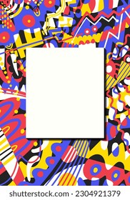 fondo de diseño de niños con doodle de color vectorial geométrico y espacio blanco