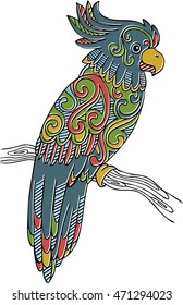 Vector colorful doodle hand drawn parrot illustration