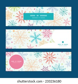 Vector colorful doodle snowflakes horizontal banners set pattern background