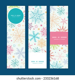 Vector colorful doodle snowflakes vertical banners set pattern background