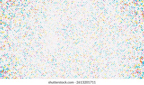 Vector colorful dots on white. Halftone background, retro pop-art style with abstract pixelated pattern. 