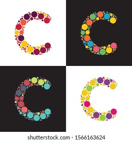 Vector colorful Dotted letter C filled with circles. Stylized colorful set of letter with bubbles