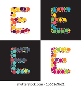 Vector colorful Dotted letter E filled with circles. Stylized colorful set of letter with bubbles