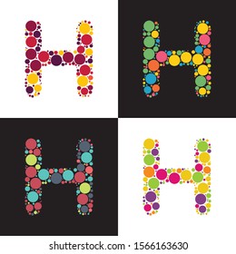 Vector colorful Dotted letter H filled with circles. Stylized colorful set of letter with bubbles