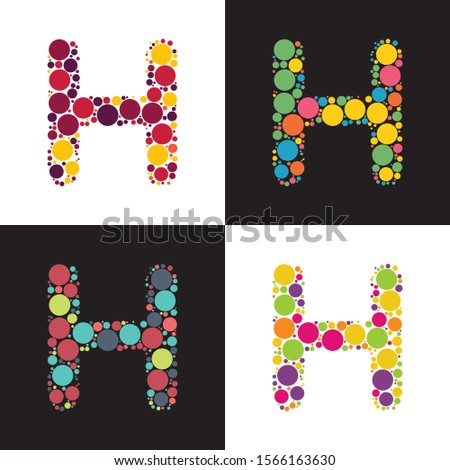 Vector colorful Dotted letter H filled with circles. Stylized colorful set of letter with bubbles