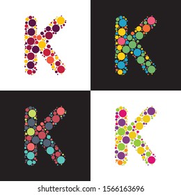 Vector colorful Dotted letter K filled with circles. Stylized colorful set of letter with bubbles