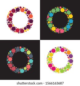 Vector colorful Dotted letter O filled with circles. Stylized colorful set of letter with bubbles