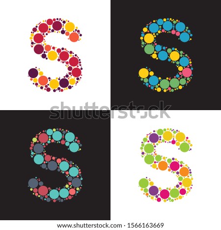 Vector colorful Dotted letter S filled with circles. Stylized colorful set of letter with bubbles