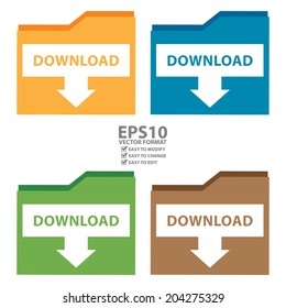Vector : Colorful Download Document Icon, Sign or Button Isolated on White Background 