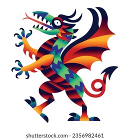 Vector Colorful Dragon Alebrije Monster Illustration Isolated