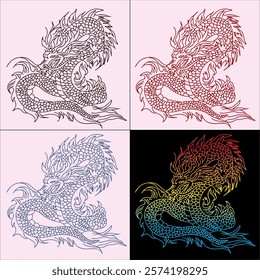 vector of colorful dragon lines, good for use as additional reference for designs or covers and logos