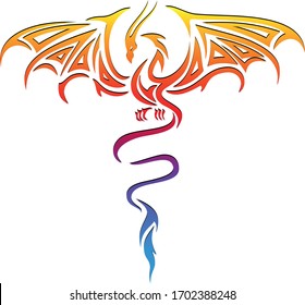 Vector colorful dragon, stylized art, ancient creature, beautiful print