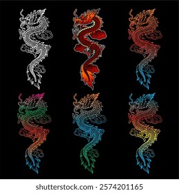 vector of colorful dragons, many color choices, whether used as additional design references or covers and logos