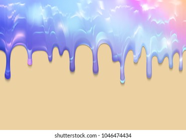 Vector Colorful Dripping Paint Illustration. Holographic Glaze Texture. Liquid Ice Cream Background.