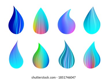 Conjunto de iconos de caída de color vectorial. Colección de formas del logotipo de la gota de color degradado de moda
