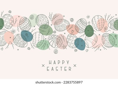 Vector colorful Easter background - hand drawn design. Beautiful greeting card, postcard, banner, poster, brochure.