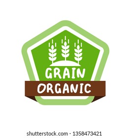 Vector colorful eco label with text - organic grain.