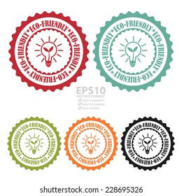 Vector : Colorful Eco-Friendly Stamp, Badge, Icon, Label or Sticker Isolated on White Background 