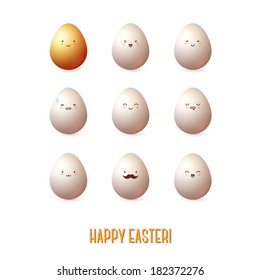 Vector colorful eggs. Easter template design for greeting and invitation cards. Abstract 3D shape. Cute characters.