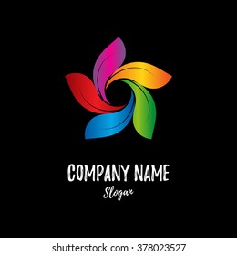 Vector colorful element of corporate identity for eco events. Colored leaves of trees and bushes in a circular composition. Bizarre vector logo natural beauty of parks and reserves.