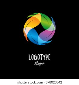 Vector colorful element of corporate identity for eco events. Colored leaves of trees and bushes in a circular composition. Bizarre vector logo natural beauty of parks and reserves.