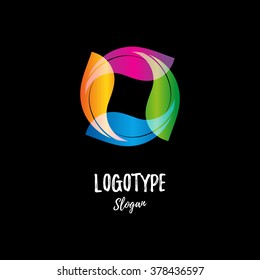 Vector colorful element of corporate identity for eco events. Colored leaves of trees and bushes in a circular composition. Bizarre vector logo natural beauty of parks and reserves.