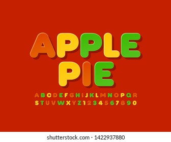 Vector colorful emblem Apple Pie with Uppercase Font. Bright Alphabet Letters and Numbers