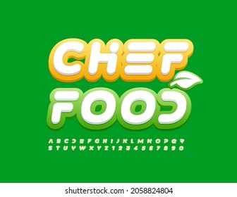 Vector colorful Emblem Chef Food. Modern Stylish Font. White and Green Alphabet Letters and Numbers set