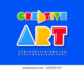 Vector colorful emblem Creative Art Studio. Cool Modern Font. Trendy Bright  Alphabet Letters and Numbers.
