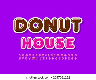 Vector colorful emblem Donut House. Bright Modern Font. Creative Alphabet Letters and Numbers